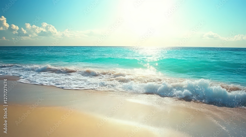 Obraz premium Serene Sunrise Beach Scene: A Picture Perfect Coastal Paradise