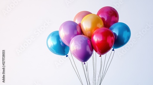 Colorful bunch of balloons floating in the air against a clear blue sky