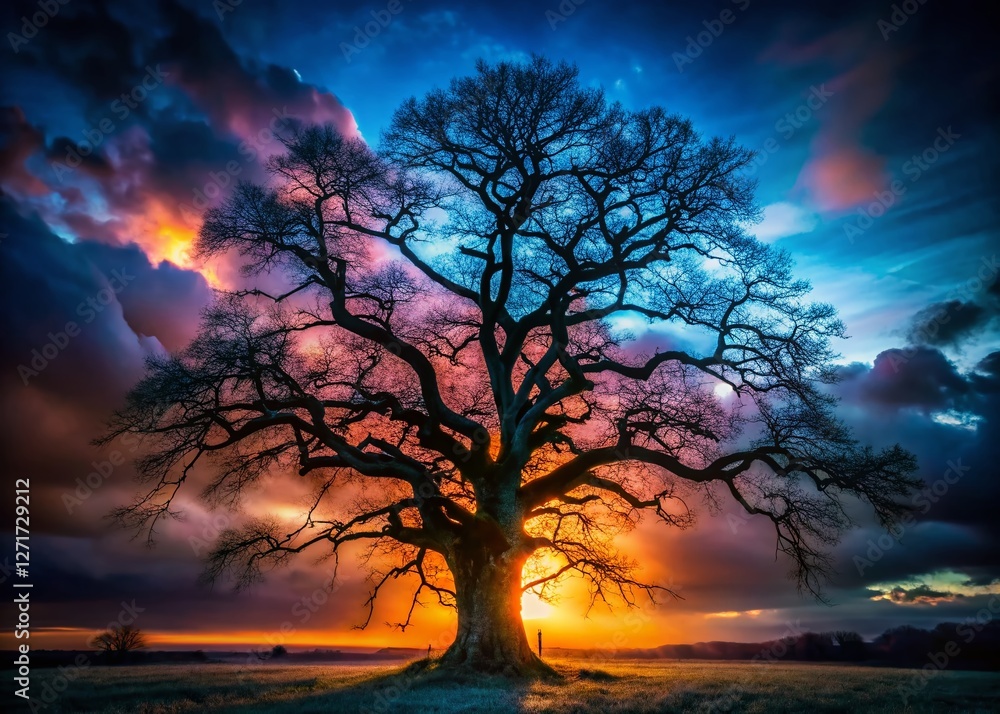 Creepy Silhouette of a Giant Tree at Night - Spooky Forest Photography Creepy Silhouette of a Giant Tree at Night - Spooky Forest Photography