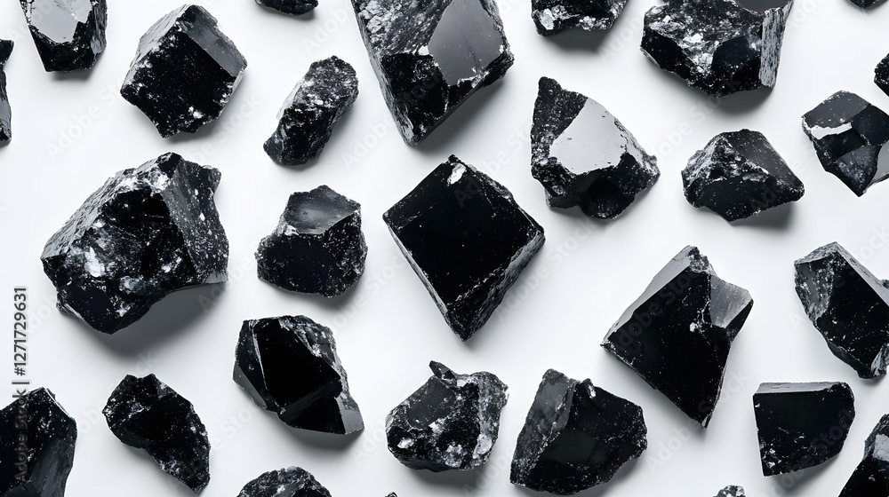 Black Himalayan salt laid out in a thin layer on a white background, the dark crystals catching the light, creating a visually striking contrast. Black Himalayan salt laid out in a thin layer on a white background, the dark crystals catching the light, creating a visually striking contrast.