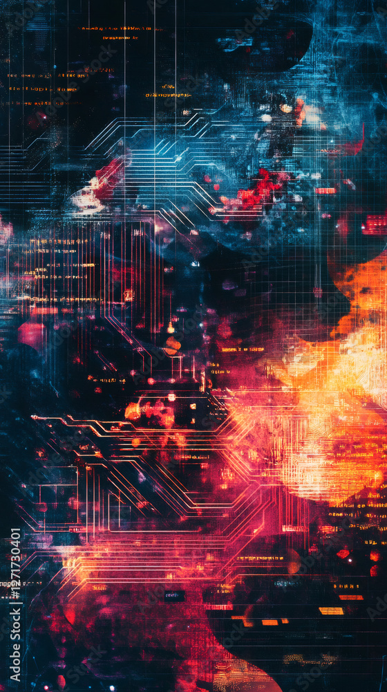 Fototapeta premium Electronic circuit board forming human head silhouette, representing AI fusion of technological innovation with cognitive consciousness