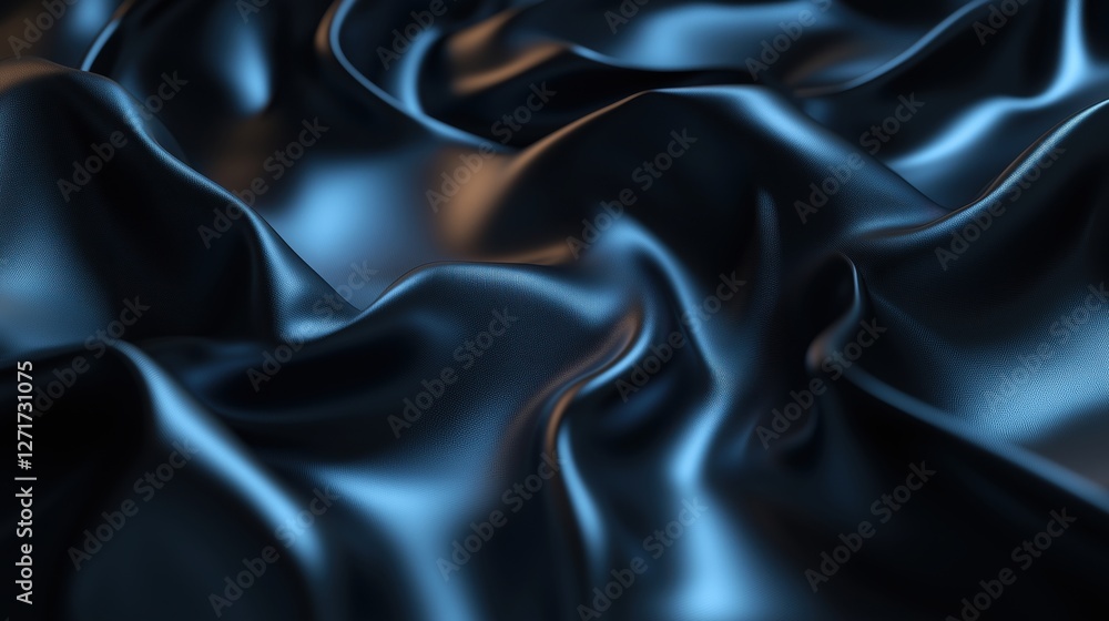Fototapeta premium A close-up of luxurious blue satin fabric with soft folds and a smooth texture.