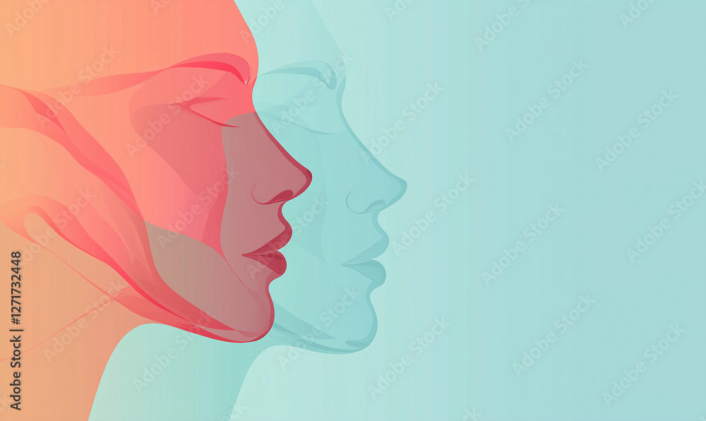 Stylized profile illustration of a woman in warm and cool tones. Stylized profile illustration of a woman in warm and cool tones.