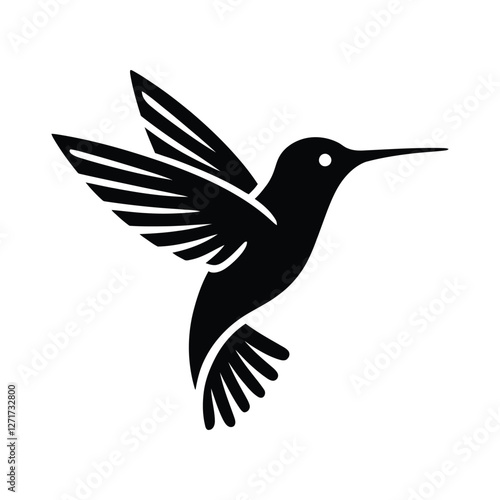 Minimalist hummingbird logo icon in black and white, elegant flying bird silhouette vector graphic, modern colibri symbol for corporate branding, clean wildlife illustration in EPS format.