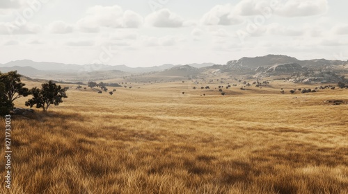Majestic Expansive Plains Landscape with Dramatic Mountain Range Background