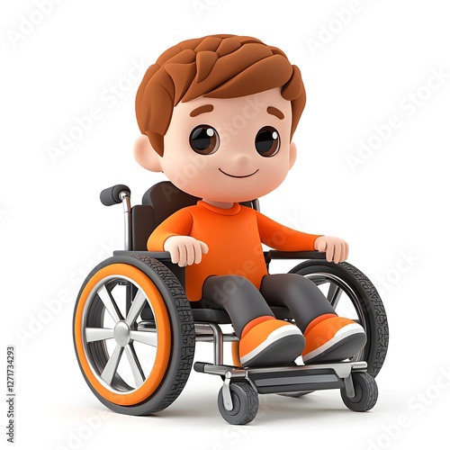 A boy in a wheelchair is smiling