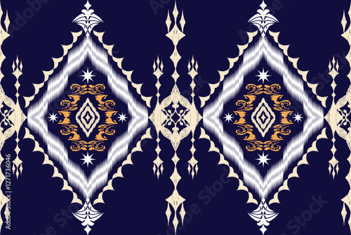 Ethnic Figure aztec embroidery style.Geometric ikat oriental traditional art pattern.Design for ethnic background,wallpaper,fashion,clothing,wrapping,fabric,element,sarong,graphic,vector illustration.