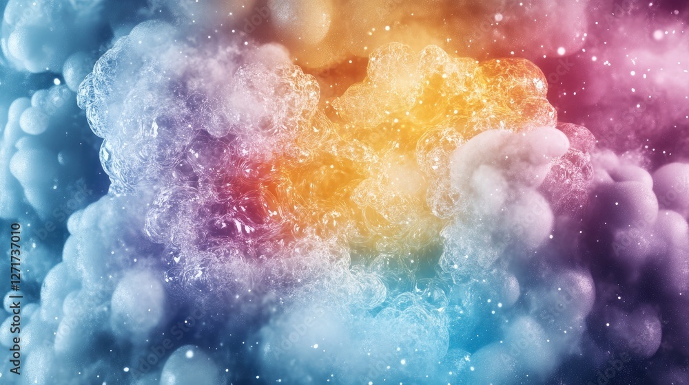 Fototapeta premium Colorful abstract bubble formation immersed in a dreamy atmospheric space with ethereal light effects and dynamic textures