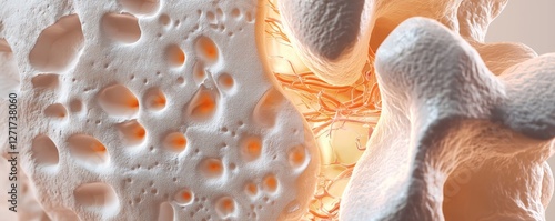 A cross-sectional view of the human spine showcasing inflammation between discs, with magnified details of tissue damage. photo