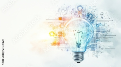 Innovative light bulb concept with technological background featuring gears and abstract patterns in a creative design
