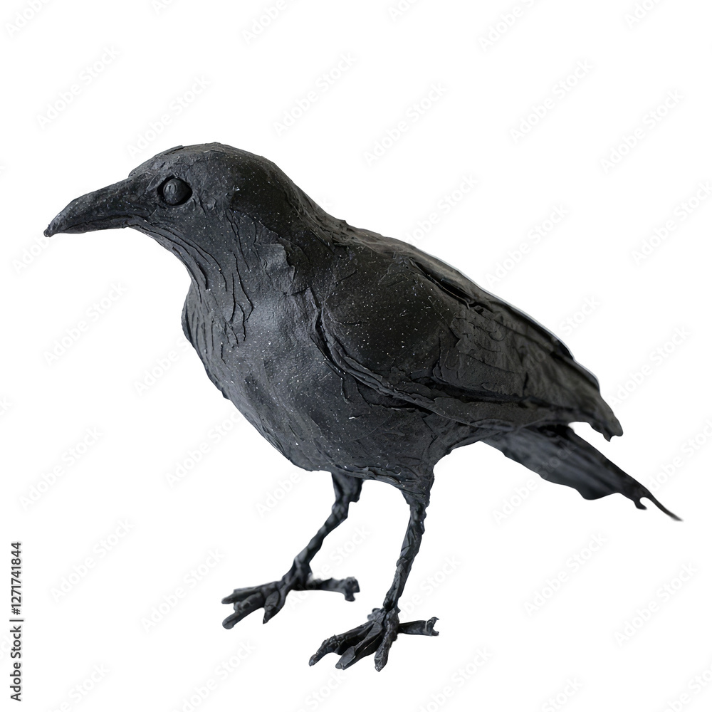 Obraz premium Artistic Sculpture of Black Playdough Raven on Transparent background with Unique Textures and Details