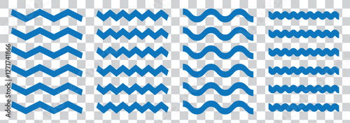 Wave line and wavy zigzag lines. Black curved lines pattern in abstract style. Horizontal geometric decoration element. Vector illustration.