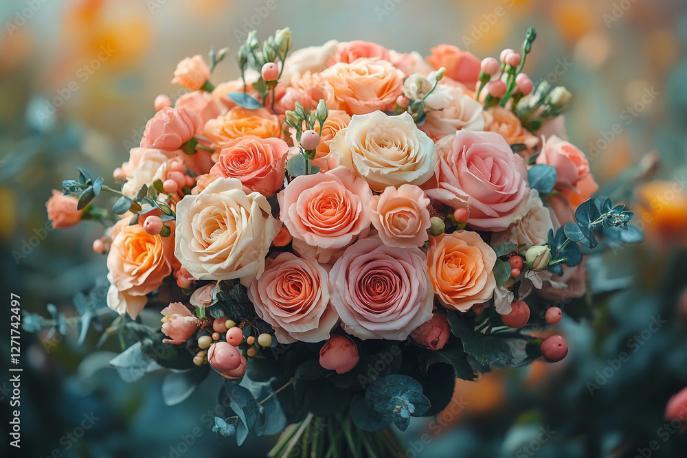 Serene Peach and Pink Rose Bouquet in Soft Focused Light Serene Peach and Pink Rose Bouquet in Soft Focused Light