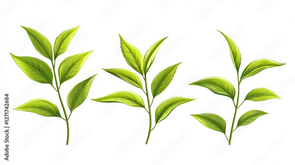 background with flying green tea leaves background with flying green tea leaves