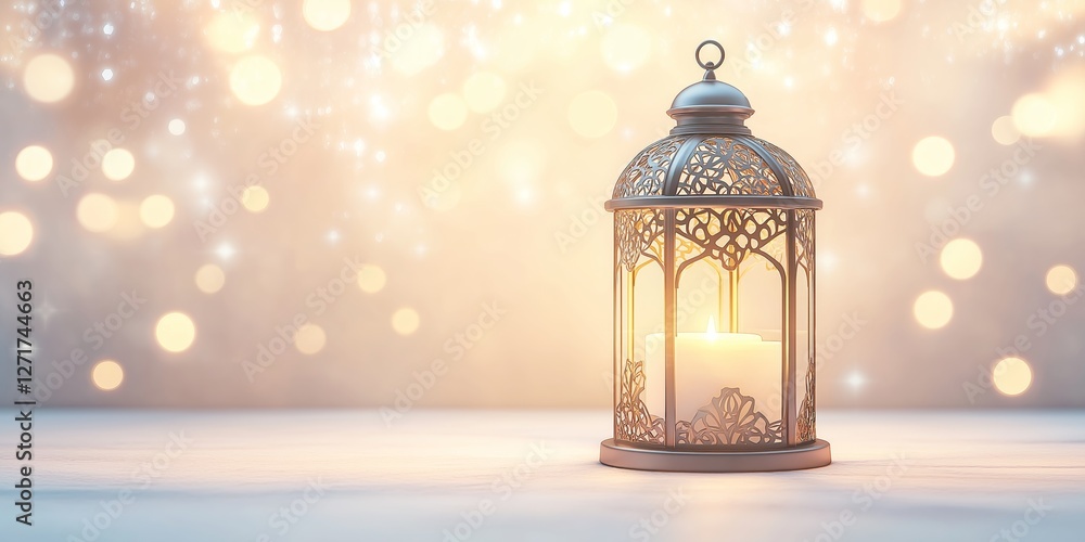 Warm glowing lantern illuminating gentle bokeh background evokes serenity during Ramadan with serene ambiance perfect for reflection and prayer at iftar or suhoor Warm glowing lantern illuminating gentle bokeh background evokes serenity during Ramadan with serene ambiance perfect for reflection and prayer at iftar or suhoor
