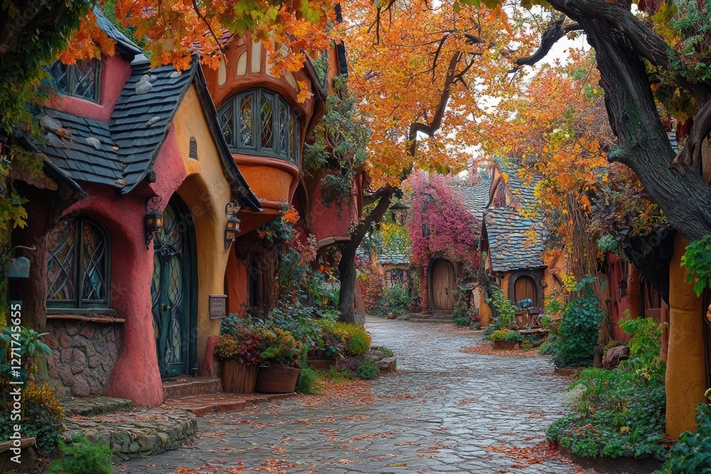 Obraz premium Colorful Houses on Cobblestone Street