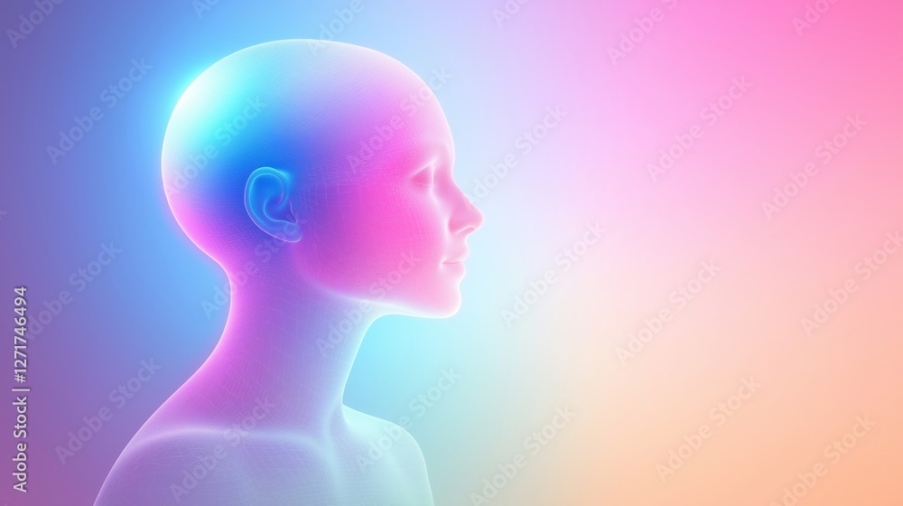 A minimalistic digital illustration of a human-like silhouette in profile, featuring a gradient of vibrant colors in the background A minimalistic digital illustration of a human-like silhouette in profile, featuring a gradient of vibrant colors in the background