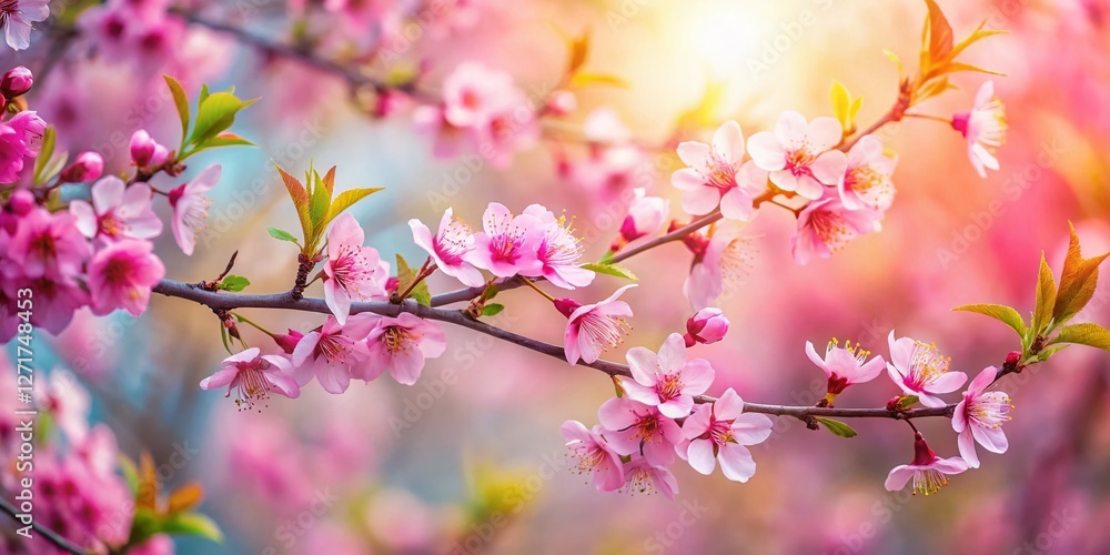 Delicate Pink Blossoms: Close-up of Spring Tree Branch with Copy Space Delicate Pink Blossoms: Close-up of Spring Tree Branch with Copy Space