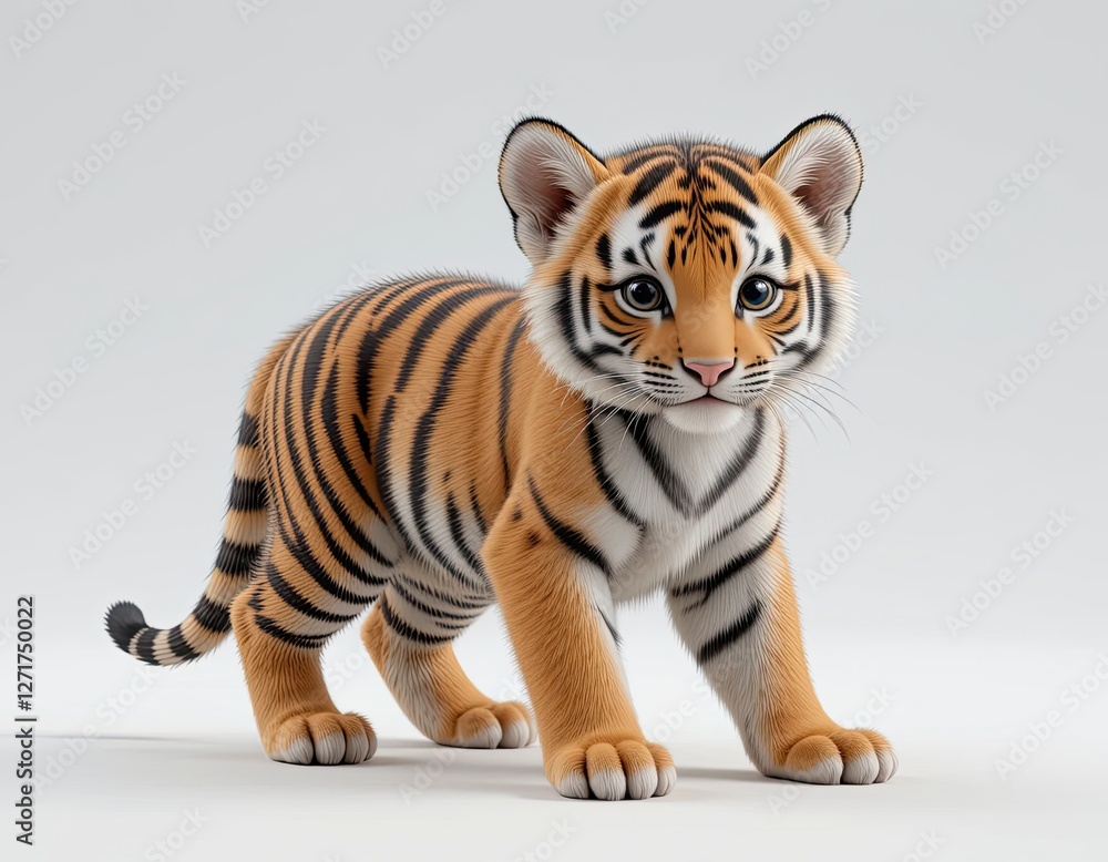 Obraz premium Beautiful cute fluffy tiger cub on white background.
