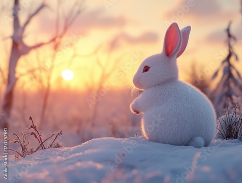 White Rabbit on Snowy Ground photo