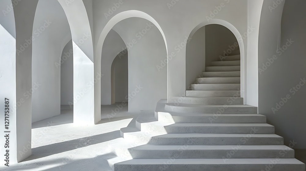 Modern White Architecture Featuring Arched Hallways and Staircase Modern White Architecture Featuring Arched Hallways and Staircase
