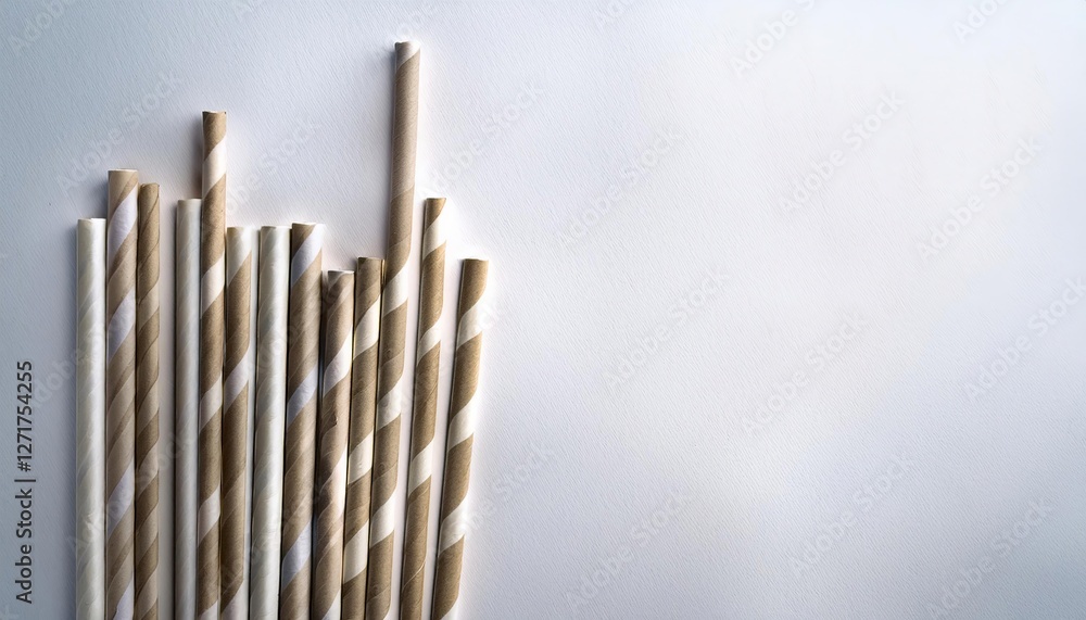 Paper straws on a white background; with copy space Paper straws on a white background; with copy space