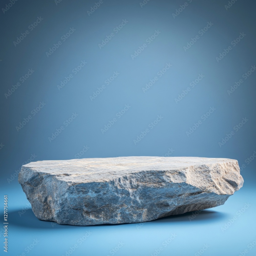 Naklejka premium A beautifully designed podium stand highlights luxurious cosmetics against a calming blue backdrop