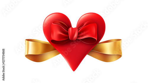 Red Heart with Gold Ribbon Bow Romantic Gift Design