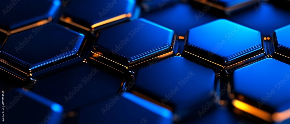 Abstract Dark Blue Hexagonal Structure Reflecting Light and Creating a Futuristic Pattern Abstract Dark Blue Hexagonal Structure Reflecting Light and Creating a Futuristic Pattern