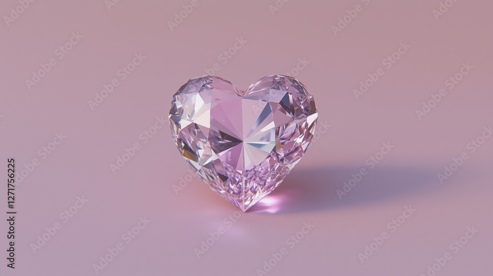 A beautiful heart-shaped pink diamond sparkling on a soft pink background. A beautiful heart-shaped pink diamond sparkling on a soft pink background.