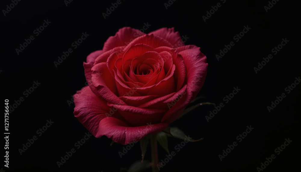 Fototapeta premium Single rose petal on deep black background, delicate rose petal, black background rose, romantic rose petal, elegant flower petal