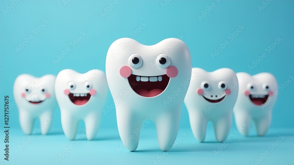 Obraz premium lots of figures of smiling teeth on a white background. advertising of a dental clinic. medical concept.