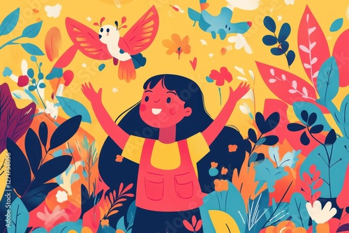 Wallpaper Mural Happy girl embracing nature with open arms, celebrating joy and freedom Torontodigital.ca