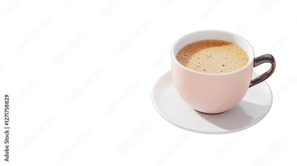 A cup of coffee sits on a white plate A cup of coffee sits on a white plate