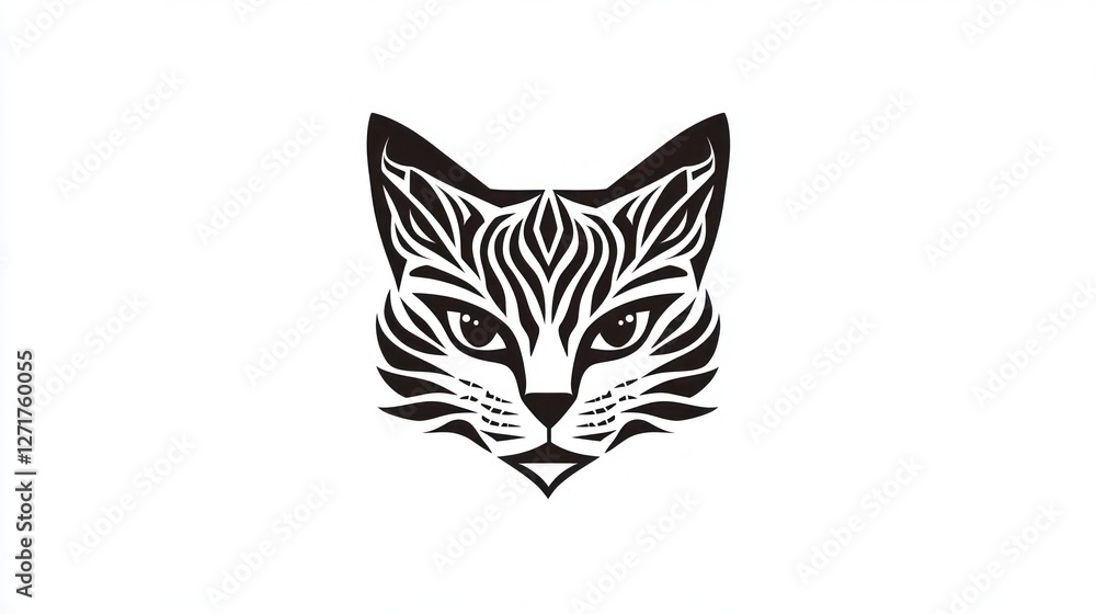 Fototapeta premium Stylized cat head, artistic design, graphic element, vector art, for use in logo or graphic design