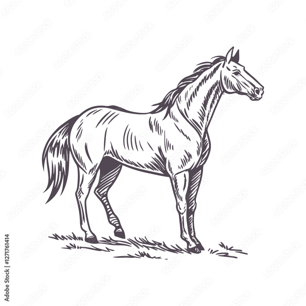 Minimalist Running Horse Illustration with Flowing Mane, Emphasizing Movement and Grace Minimalist Running Horse Illustration with Flowing Mane, Emphasizing Movement and Grace