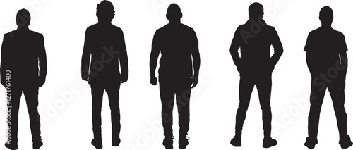 vector; silhouette of back view of group of man standing