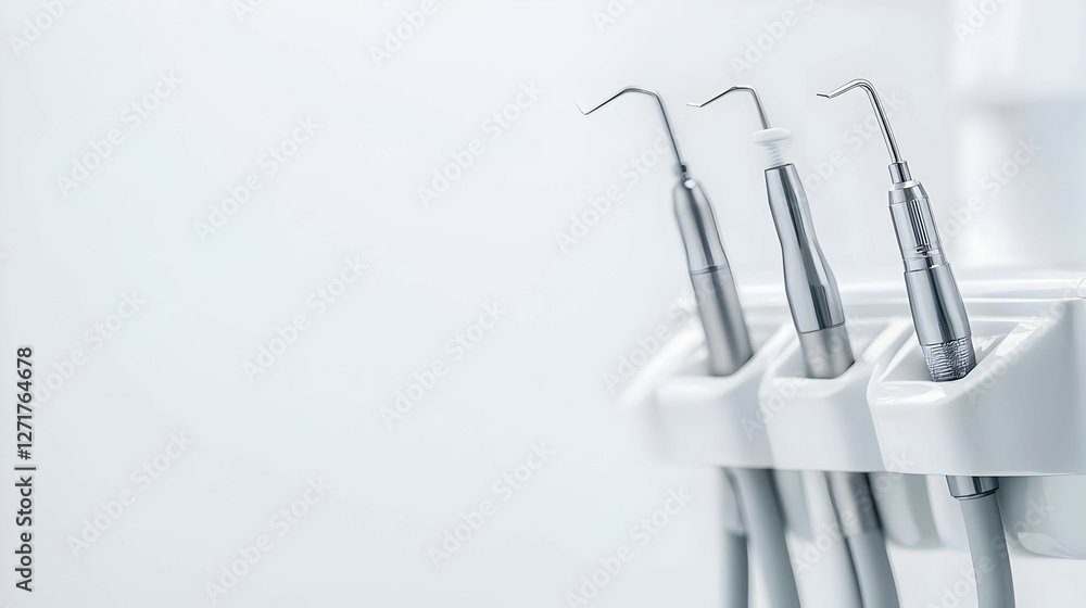 Closeup of Sterile Dental Instruments in White Holder Closeup of Sterile Dental Instruments in White Holder