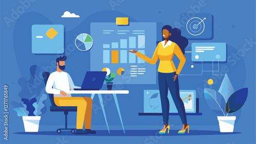 Business Team Analyzing Data Charts on Transparent Background