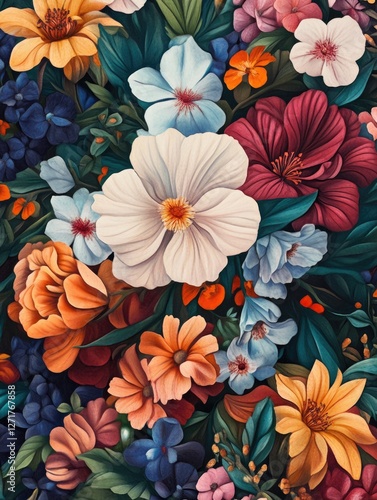 Colorful Flowers on Black Background