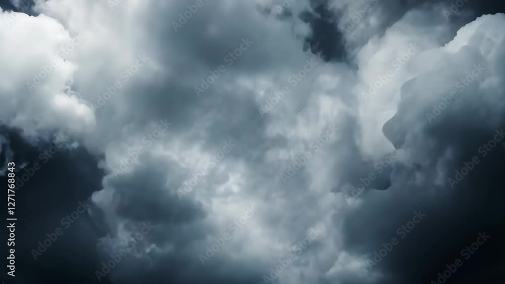 Majestic cloud formations create a dramatic atmosphere in an overcast sky at dusk