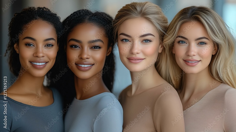 Diverse beauty showcasing natural and radiant skin tones with elegant hairstyles Diverse beauty showcasing natural and radiant skin tones with elegant hairstyles