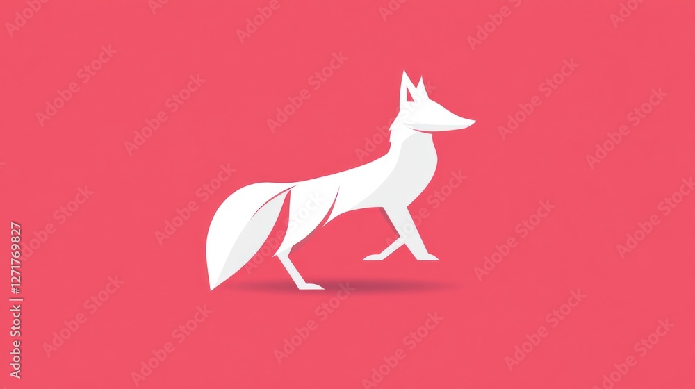 Obraz premium Simple white fox graphic design on pink background