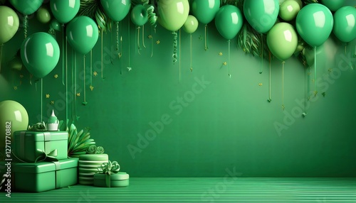 green birthday celebration background with copy space