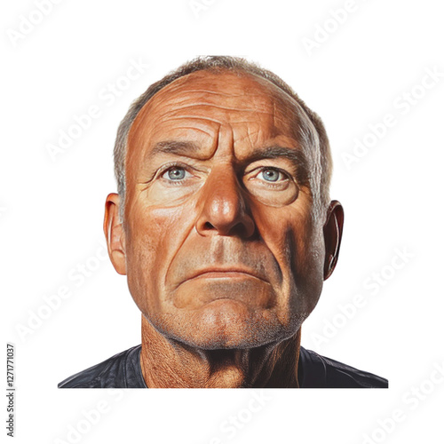 Close-up Portrait of a Serious Senior Man with Sun-Kissed Skin