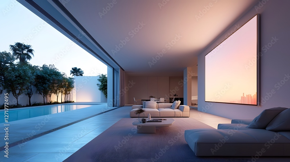 Captivating 3D Visualization of a Futuristic Holographic Luxury Interior Design Featuring Sleek Modern Furniture Luminous Soft Reflections and a Serene Tranquil Ambiance Captivating 3D Visualization of a Futuristic Holographic Luxury Interior Design Featuring Sleek Modern Furniture Luminous Soft Reflections and a Serene Tranquil Ambiance