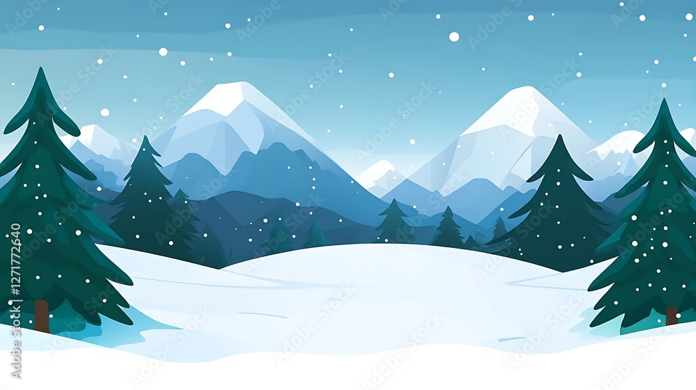 Fototapeta premium Snowy Mountains Winter Landscape Featuring Evergreen Trees