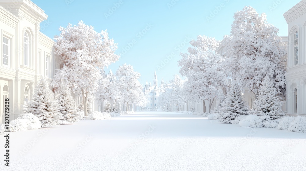 Obraz premium Snowy street, winter houses, idyllic scene, postcard