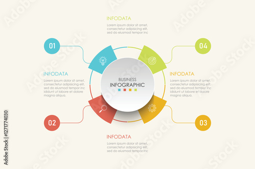 Circle infographic vector illustration with 4 steps, infographic template design. Can be used for process diagrams, presentations, workflows.