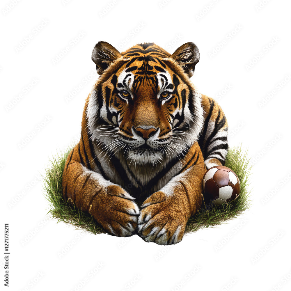 Obraz premium Majestic Tiger with Soccer Ball Wild Strength and Sporting Spirit
